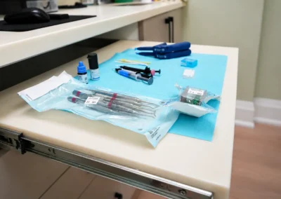 Revive Dental Clinic Equipment at Revive Dental Mississauga showing sterilized dental instruments and clinical supplies prepared on a treatment-room tray.