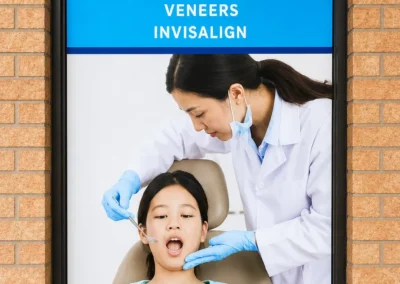 Revive Dental Clinic Outside Board at Revive Dental Mississauga displaying cosmetic and family dentistry, kids dentistry, veneers, and Invisalign services.